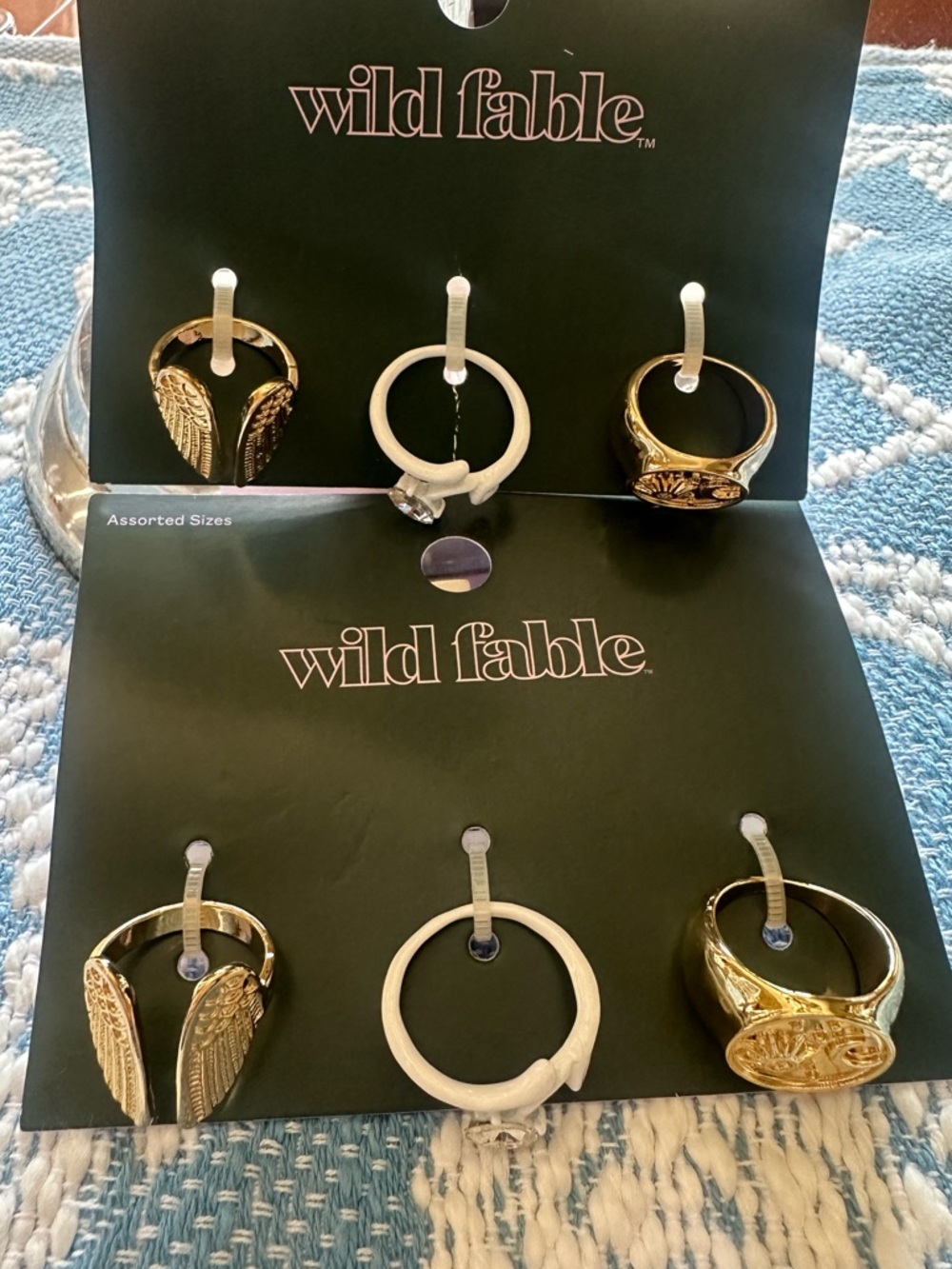 2 packs Wild Fable 3‎ Ring Set Gold & White Sun Moon Star Angel Wing Rings NWT